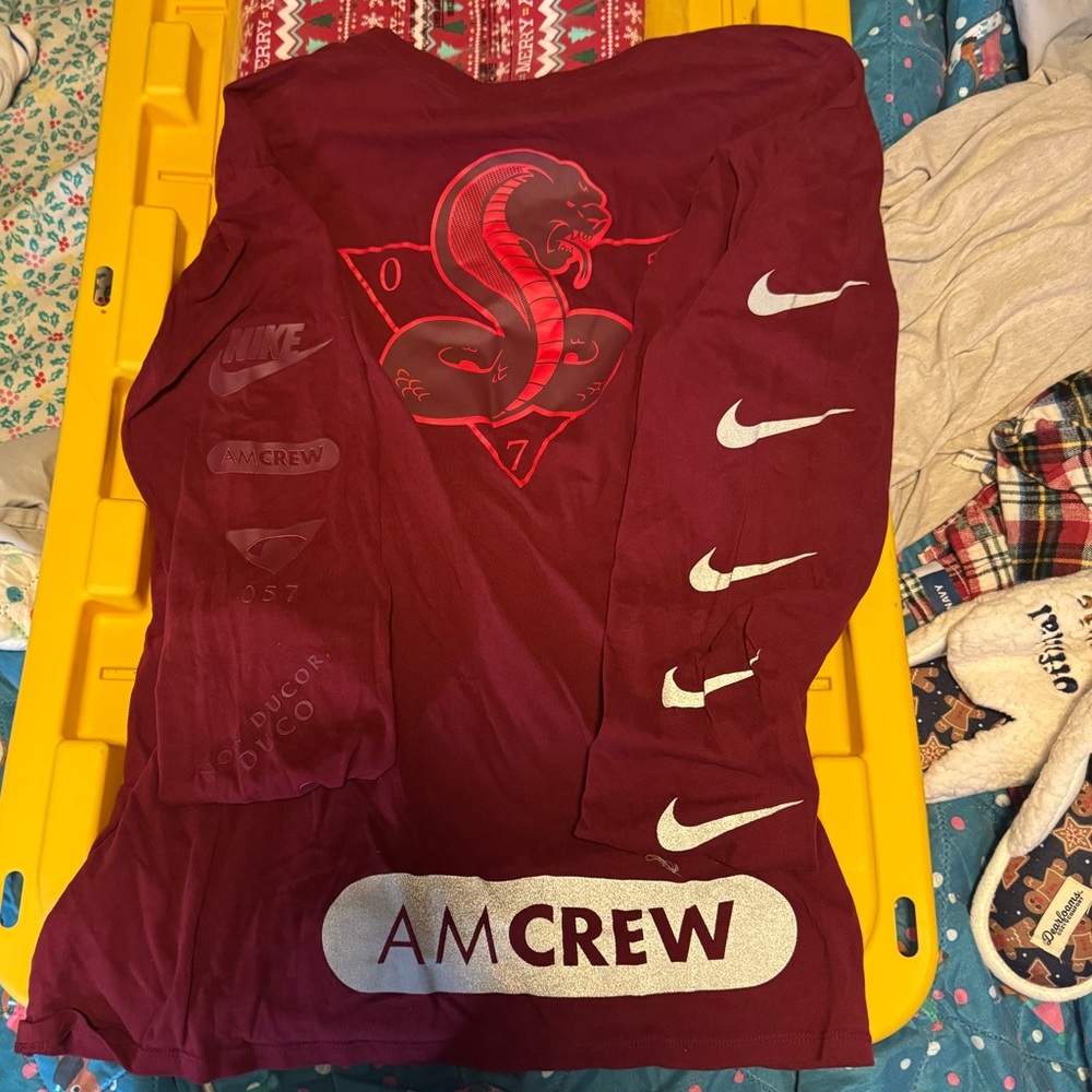 Nike Burgundy Long Sleeve with Snake Graphic and Reflective Swooshes on sleeve